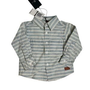 NWT 7 For All Mankind Boys Blue White Stripe Button Down Long Sleeve Shirt - 12M